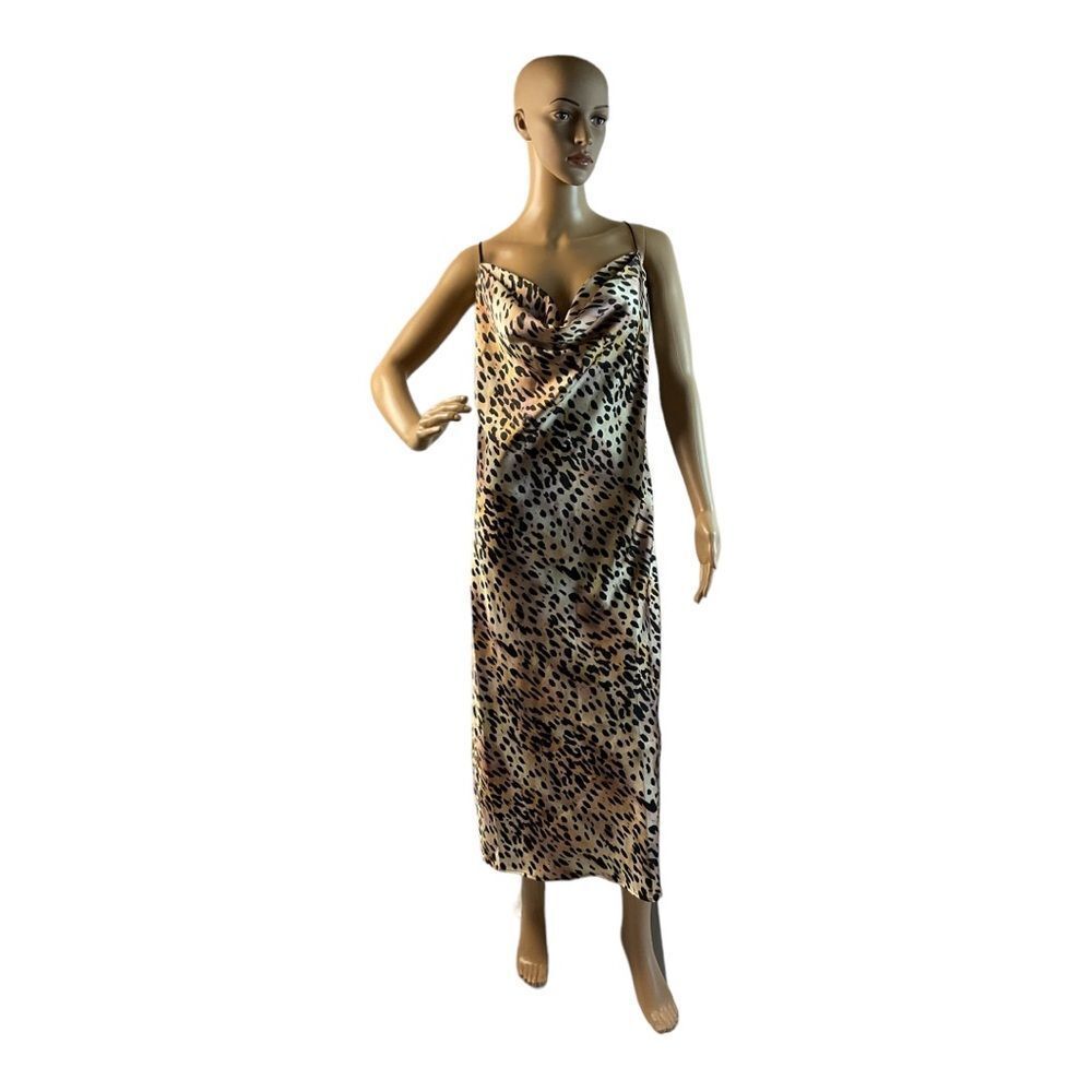 Good American Women’s Leopard Satin Slip Sleeveless Maxi Dress Size 5